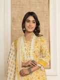 Yufta Yellow Floral_Print Cotton Straight Tassel Work Kurta And Trousers With Dupatta