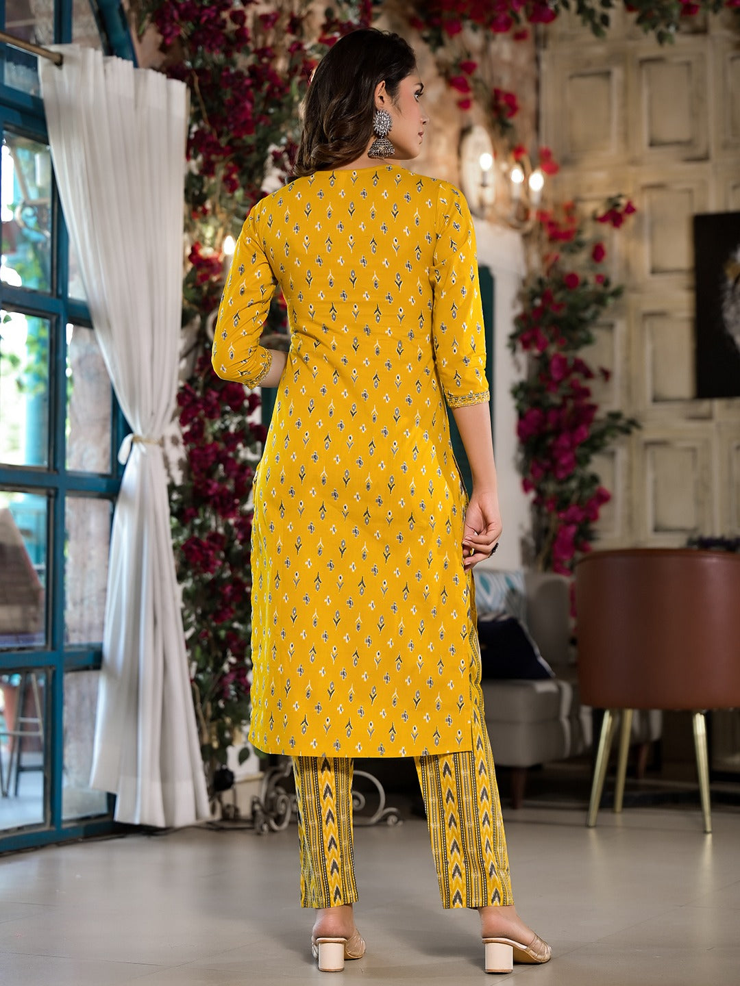 Yufta Yellow Pure Cotton Dori_Embroidery Kurta Trouser With Dupatta Set