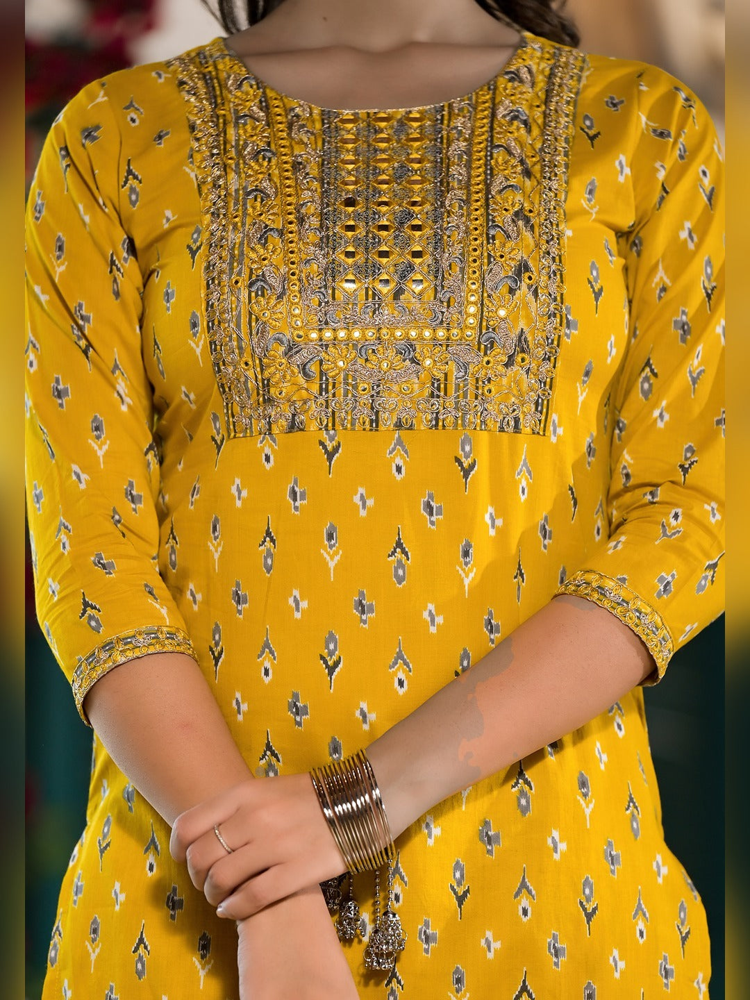 Yufta Yellow Pure Cotton Dori_Embroidery Kurta Trouser With Dupatta Set