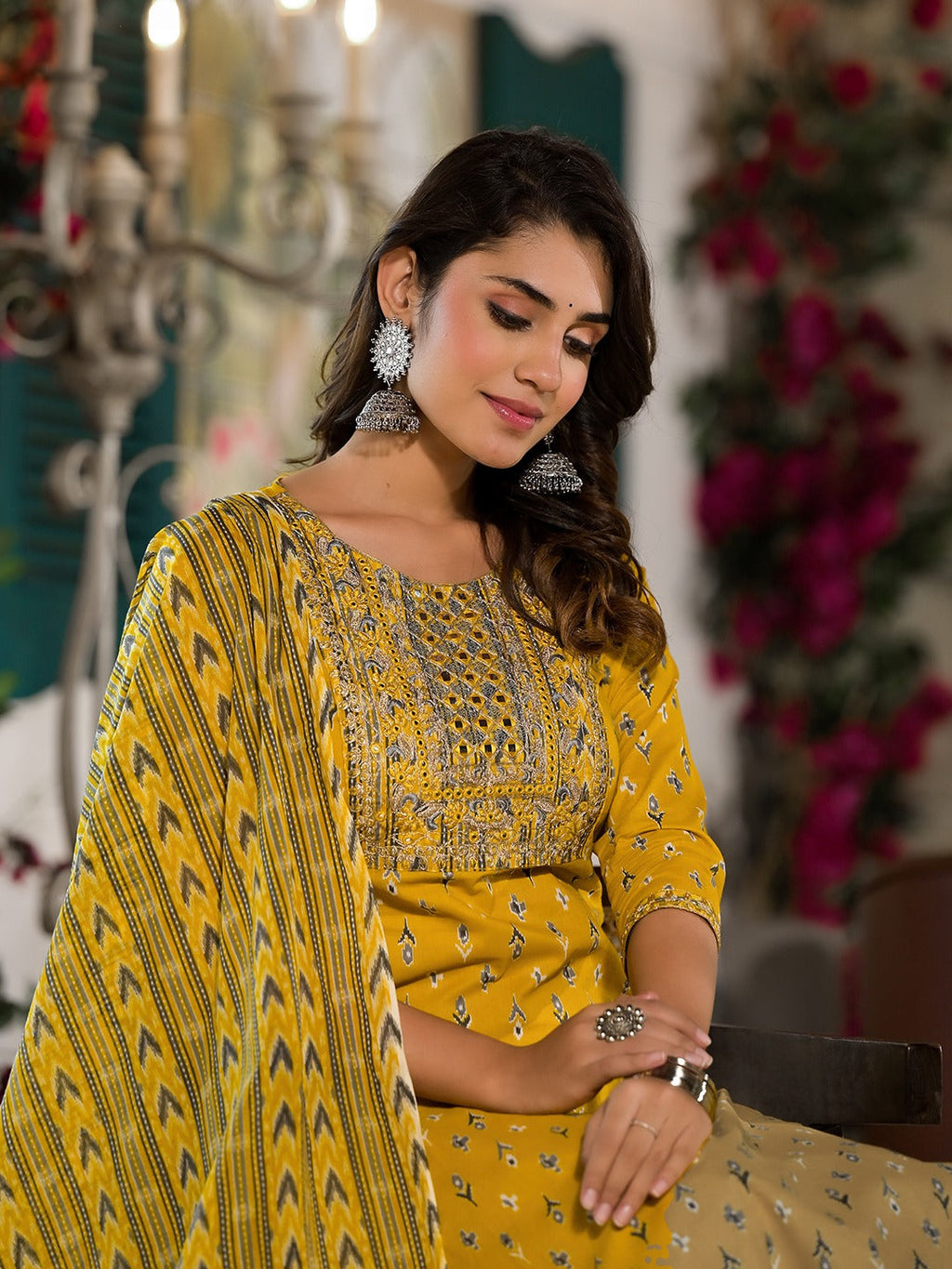 Yufta Yellow Pure Cotton Dori_Embroidery Kurta Trouser With Dupatta Set