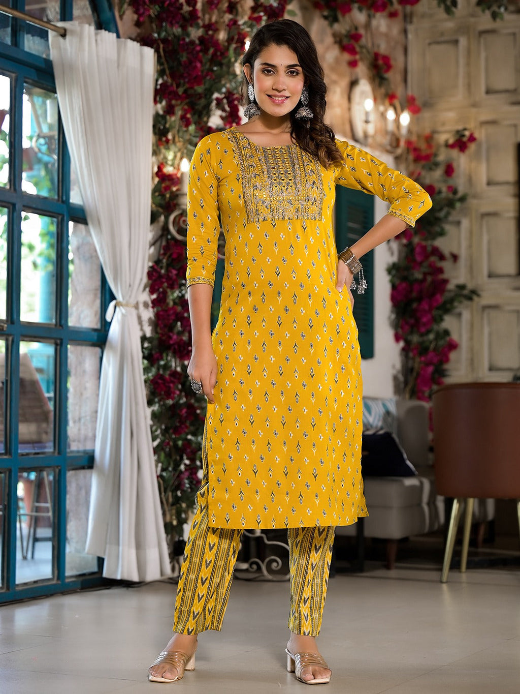 Yufta Yellow Pure Cotton Dori_Embroidery Kurta Trouser With Dupatta Set