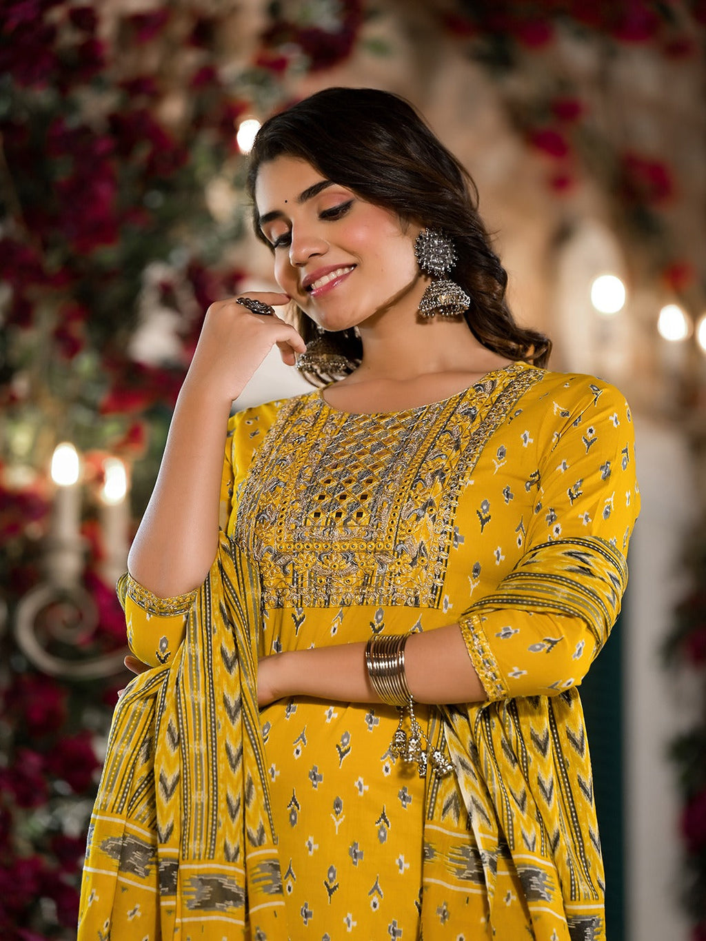 Yufta Yellow Pure Cotton Dori_Embroidery Kurta Trouser With Dupatta Set