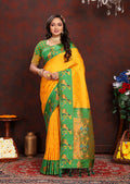 Lorenvalley Fashion Yellow Soft Paithani Silk Woven Design Rich Zari Meenakari Weaving Saree