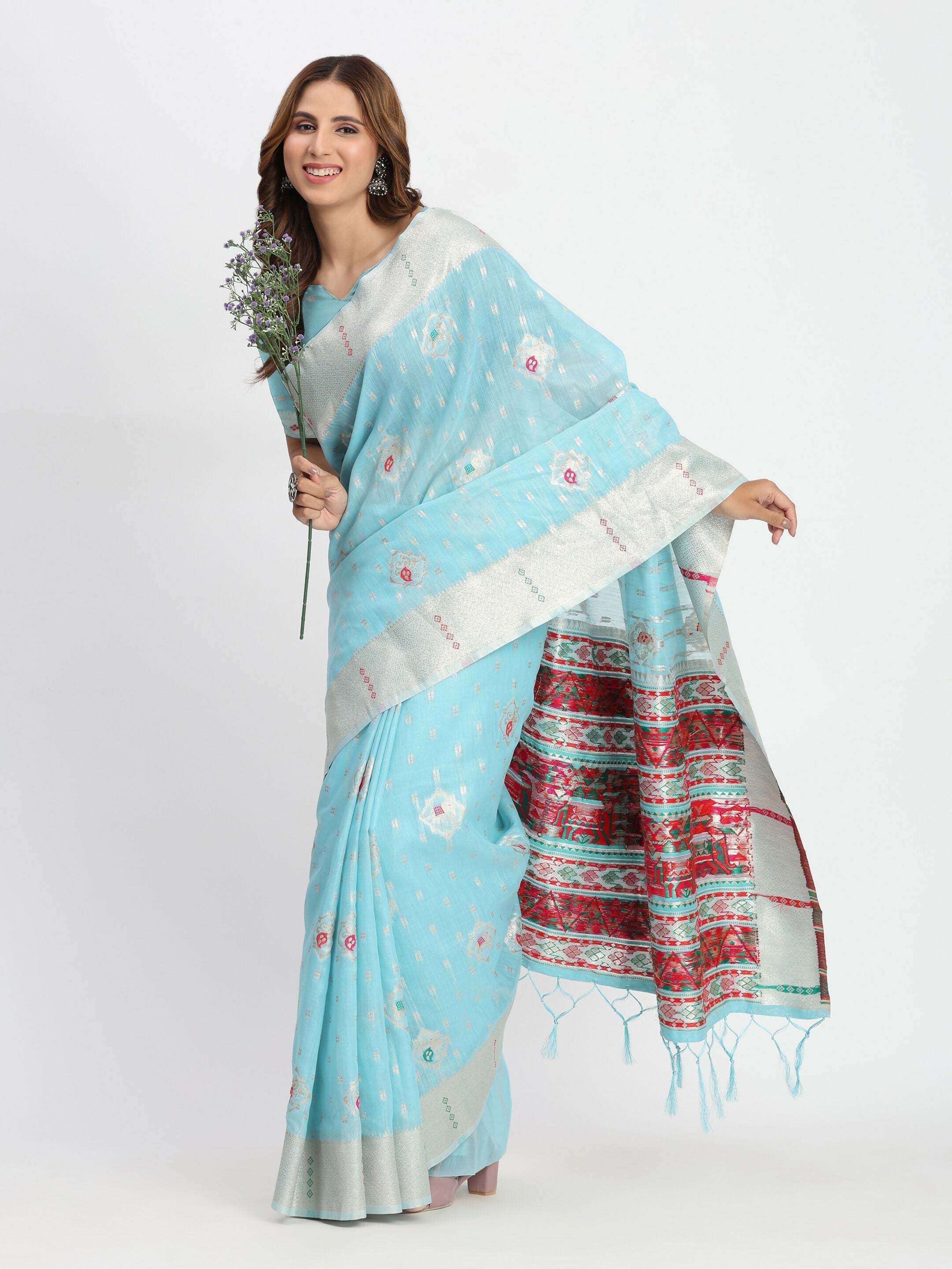 Shree Shyam Fashion Linen Cotton Sky Blue Saree