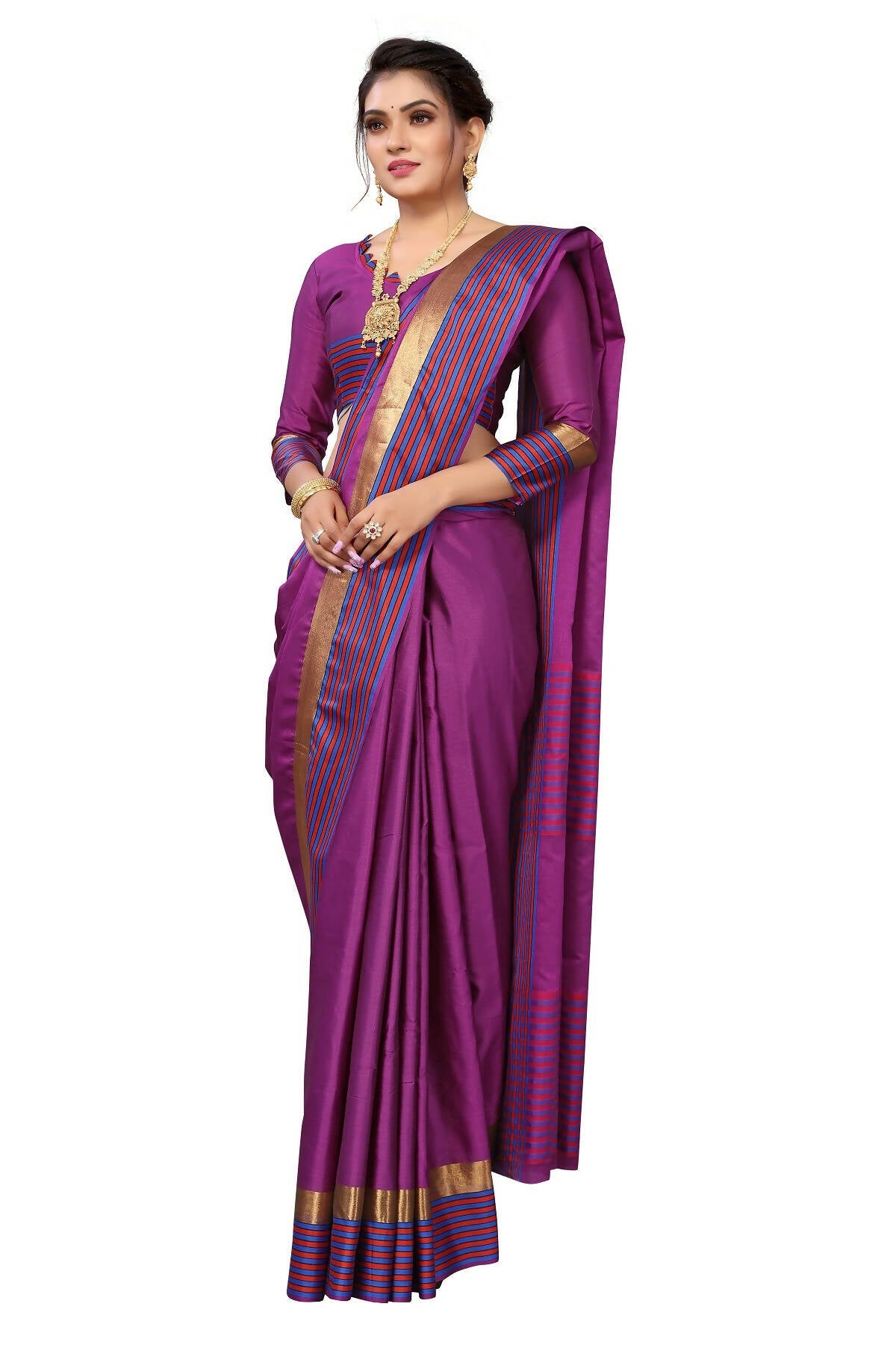 Vamika Ethnic Fire Purple Cotton Silk Saree