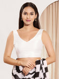 Joban Fashion White Mulberry Silk Padded Blouse With Round Neck Sleeveless