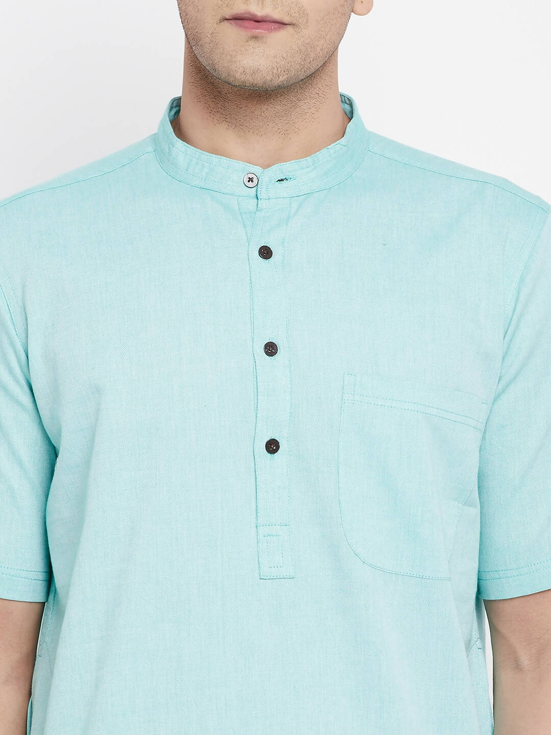 Even Apparels Green Pure Cotton Men's H/S Kurta With Band Collar
