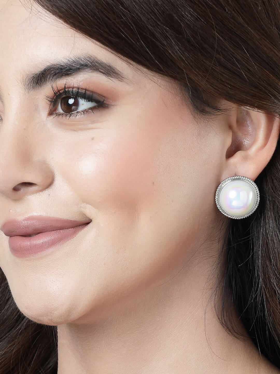NVR Women's Silver Plated Circular Stud Earrings