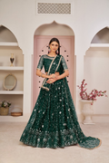 Eilara Women'S Green Butterfly Net Thread With Zari Sandwich Sequence Embroidered Work Lehenga Choli For Festivals