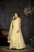 Jyoti Fashion Women's Cream Net Embroidered Anarkali Kurta Pant Set With Dupatta