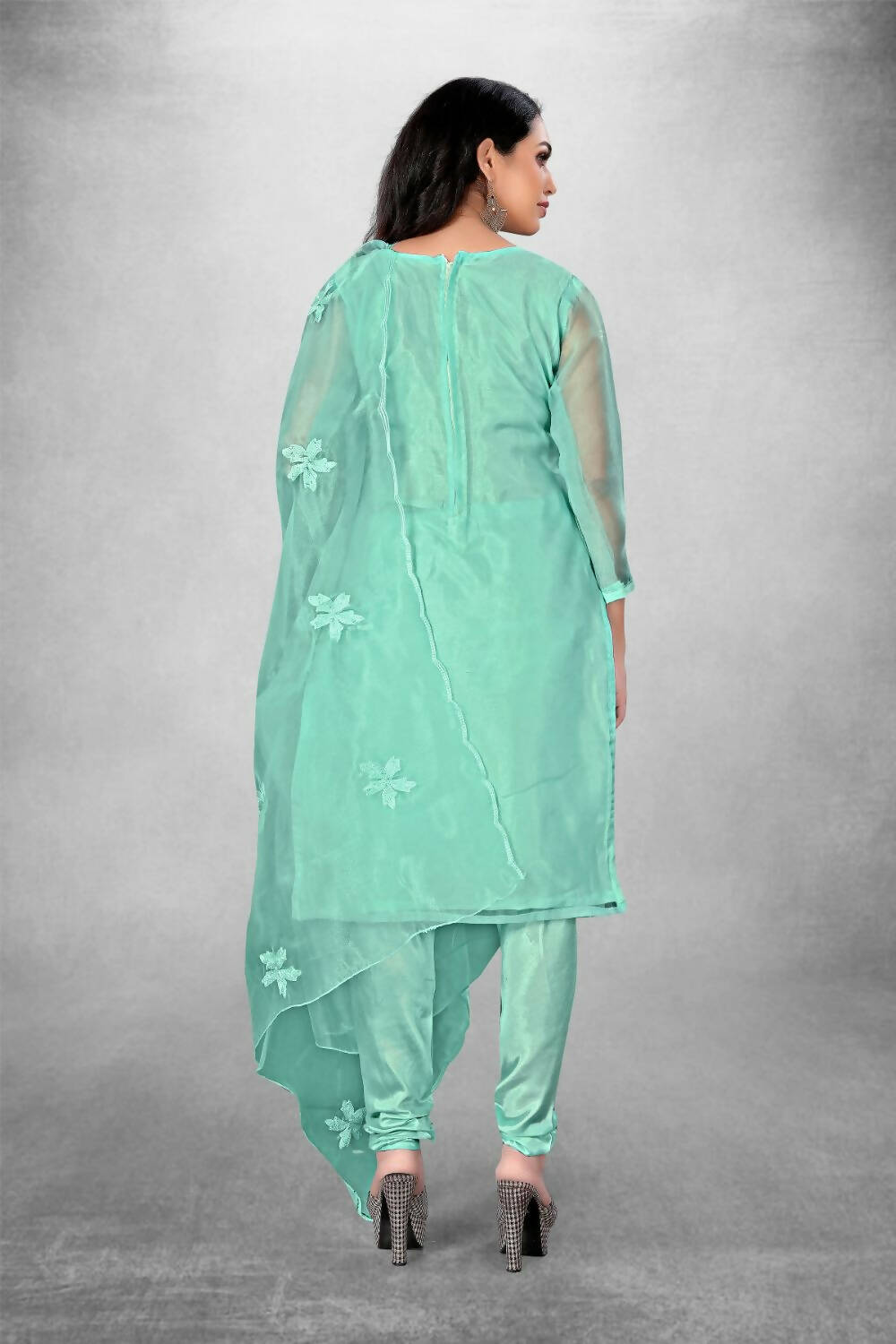 Sky Blue Heavy Organza Silk Embroidered Unstitched Dress Material - Amara