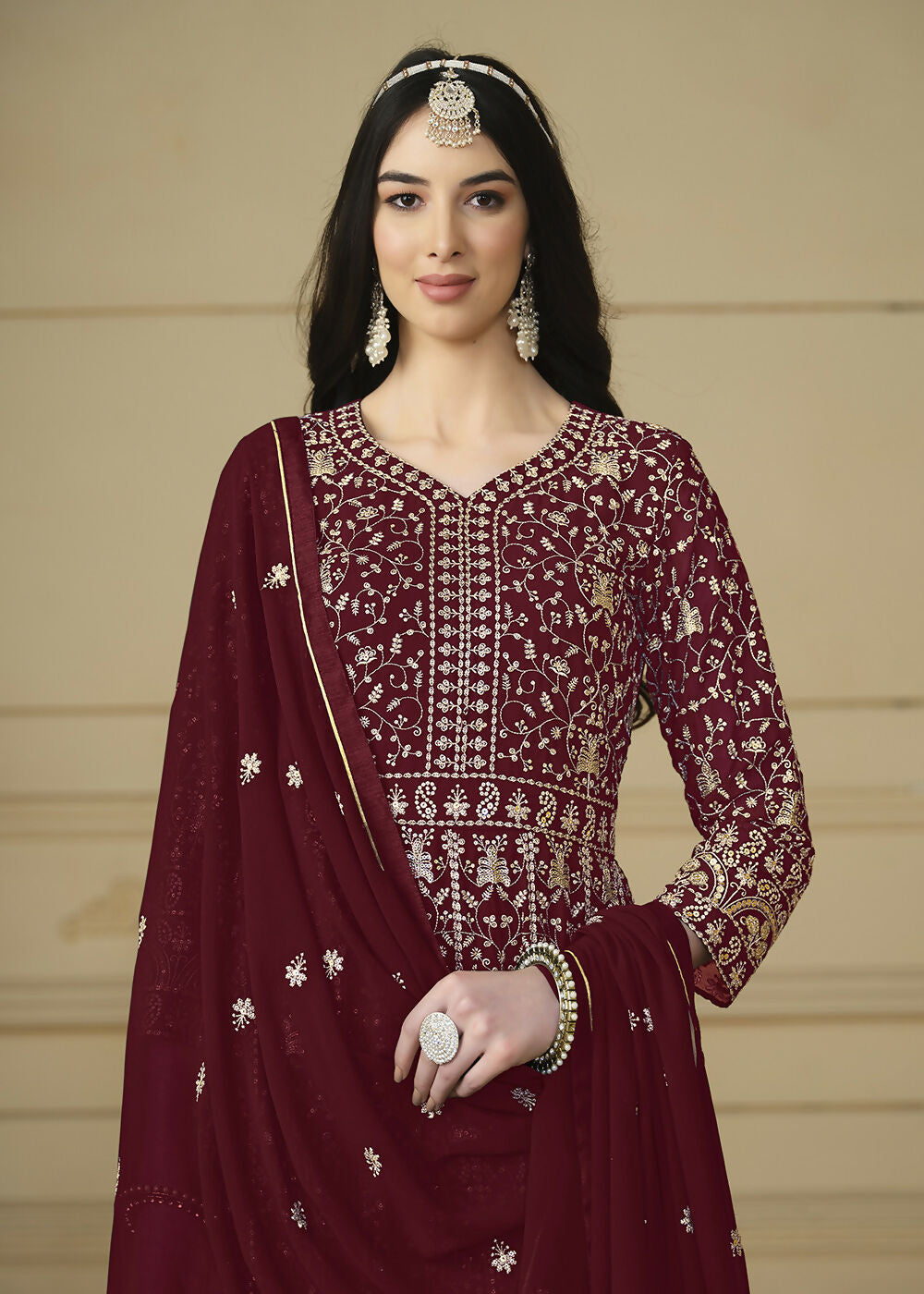 Maroon Embroidered Trendy Style Anarkali Suit - Emponline