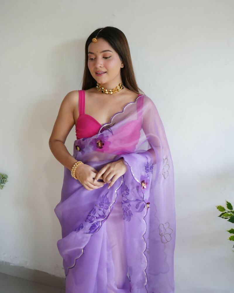 Vamsee Mudra Purple Organza Saree