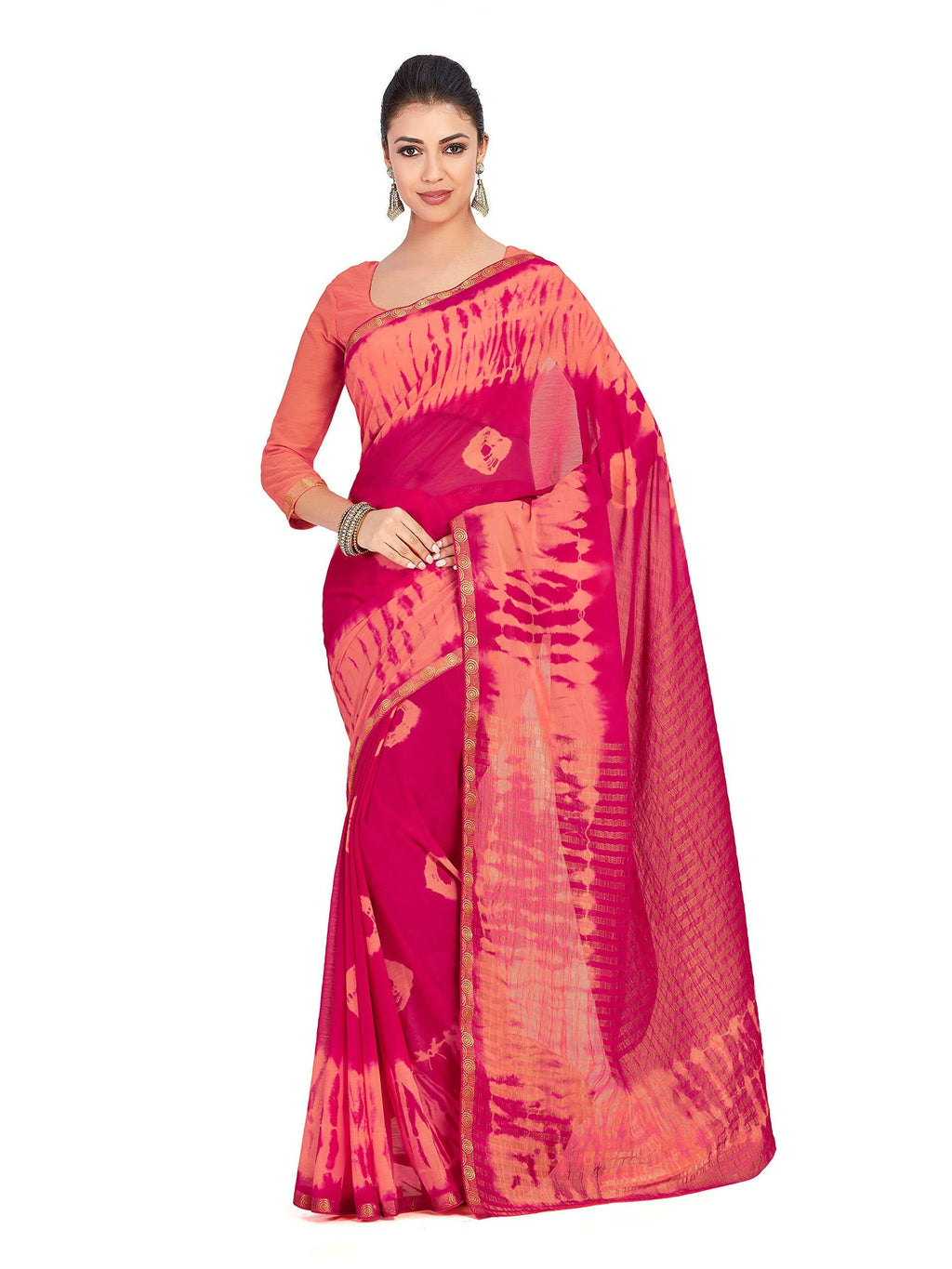 Mimosa Women's Pink Banarasi Chiffon Silk Saree