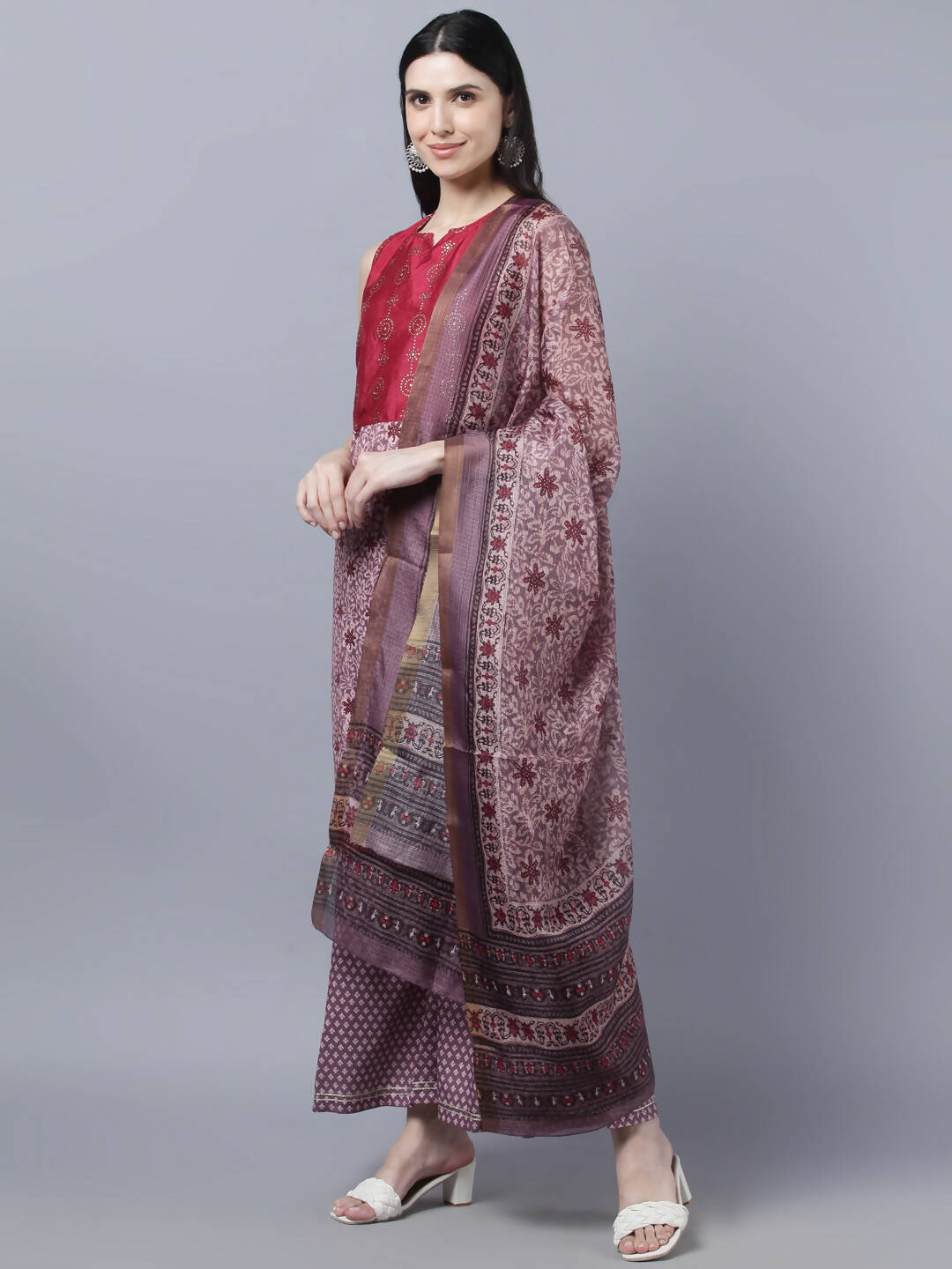 Myshka Women Multicoloured Embroidered Panelled Kurti with Palazzos With Dupatta