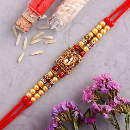 Special Kundan Rakhi and Almonds Jar Combo