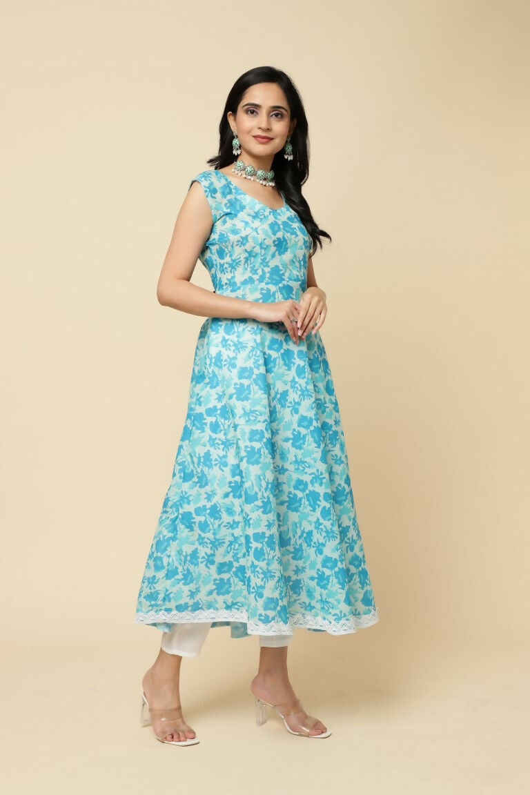 Designer Stylish Skyblue Cotton Blend Stitched Suit With Dupatta - Tanisha