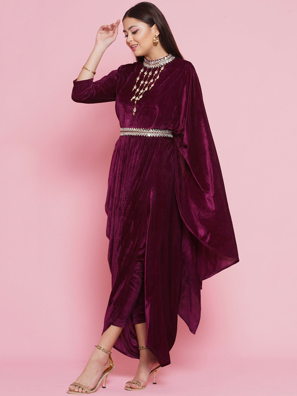 Joban Fashion Wine Drape Kurta and Pant