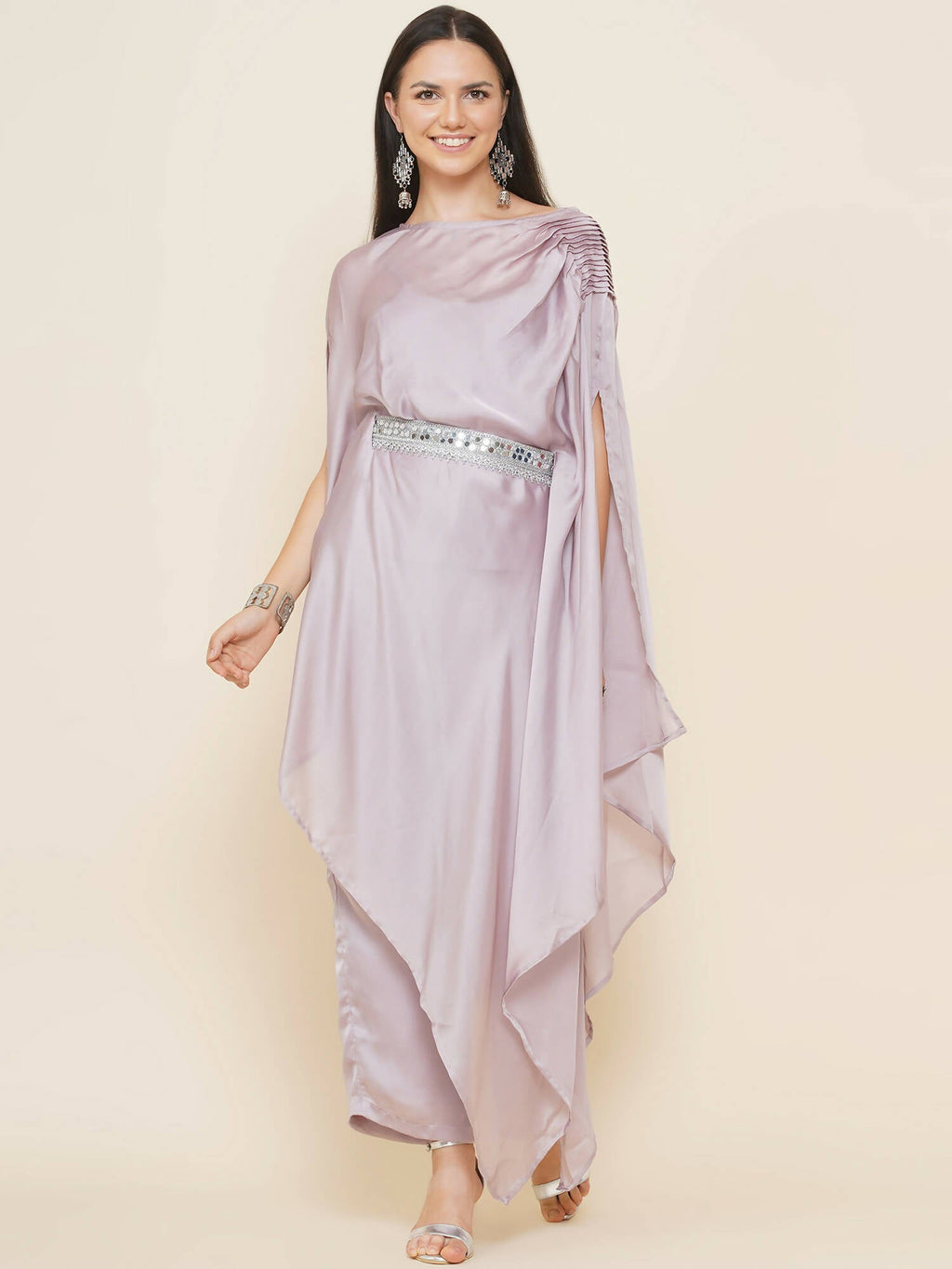 Women Republic Lavender Georgette Assymetical Kurta With Palazzo