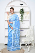 Very Much Indian Jamdhani Cotton Saree - Powder Blue