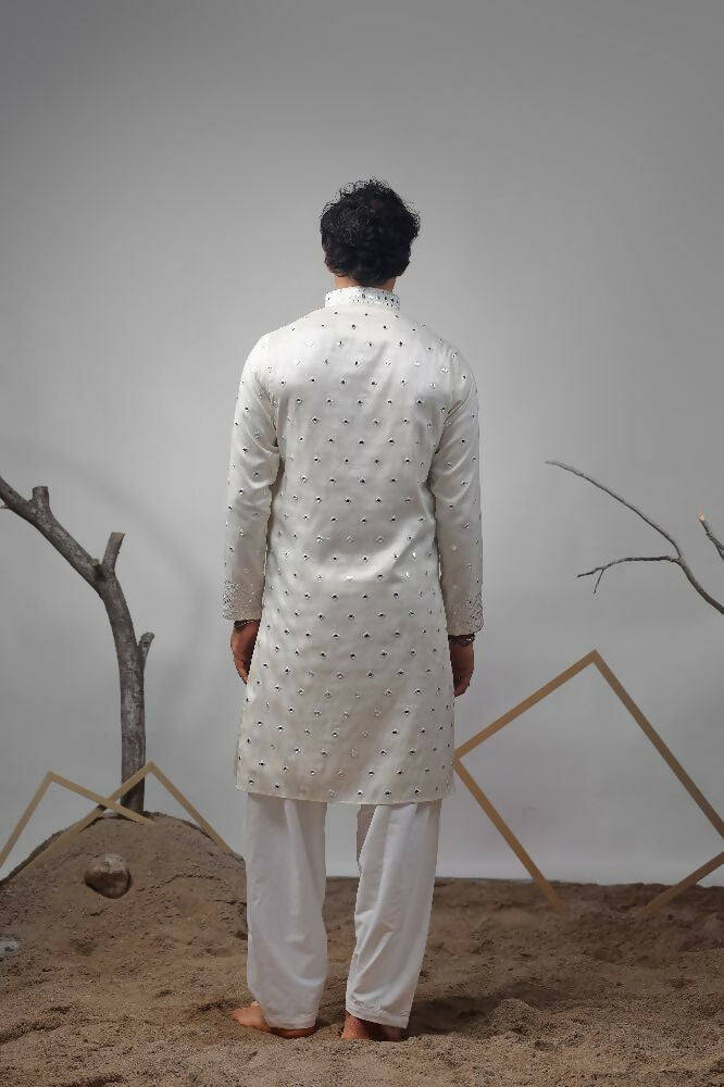 Off White Viscose Heavy Embroidery Work Kurta Set - Mahotsav