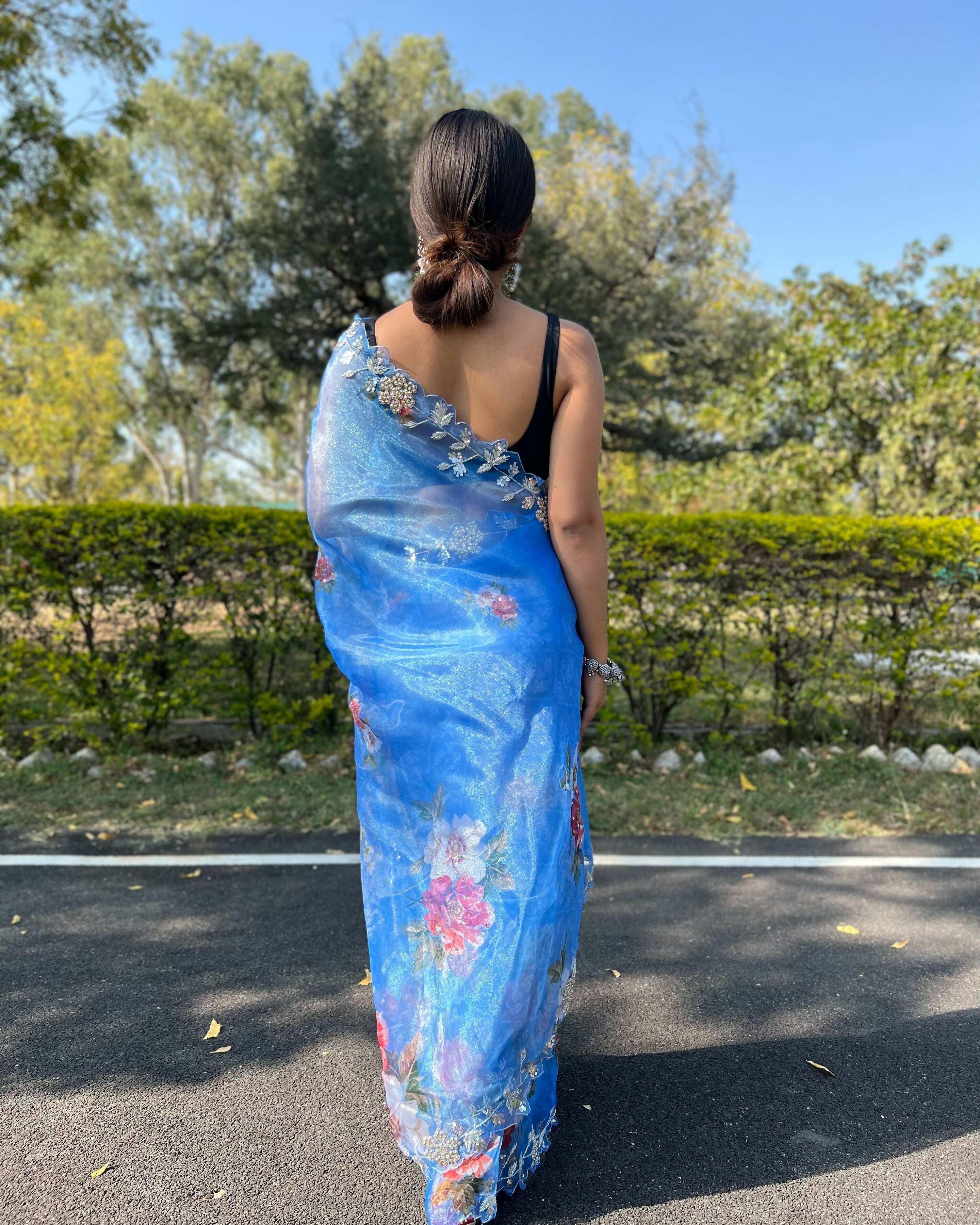 Vamsee Sia Blue Organza Saree