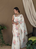 Vamsee Khadi Khatali Cream Khadi Organza Saree
