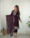 Joban Fashion Wine Kurta Set Silk Sequence Embroidery Work