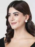 NVR Women's White Color Moon Stud Earrings