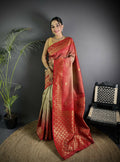 Joban Fashion Beige Handloom Silk Ikkat Saree