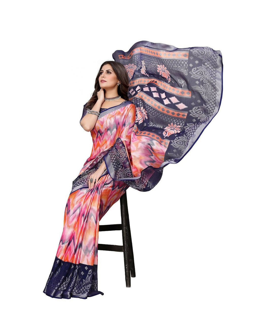 Vamika Navy Blue Chiffon Brasso Bollywood Style Woven Saree (KARUNA NAVY)