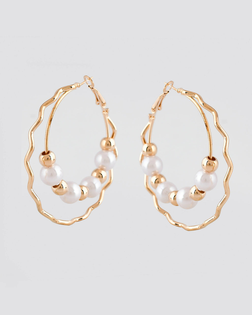 VOJ Women Gold-Polished Pearl Stainless Steel Hoop Earrings
