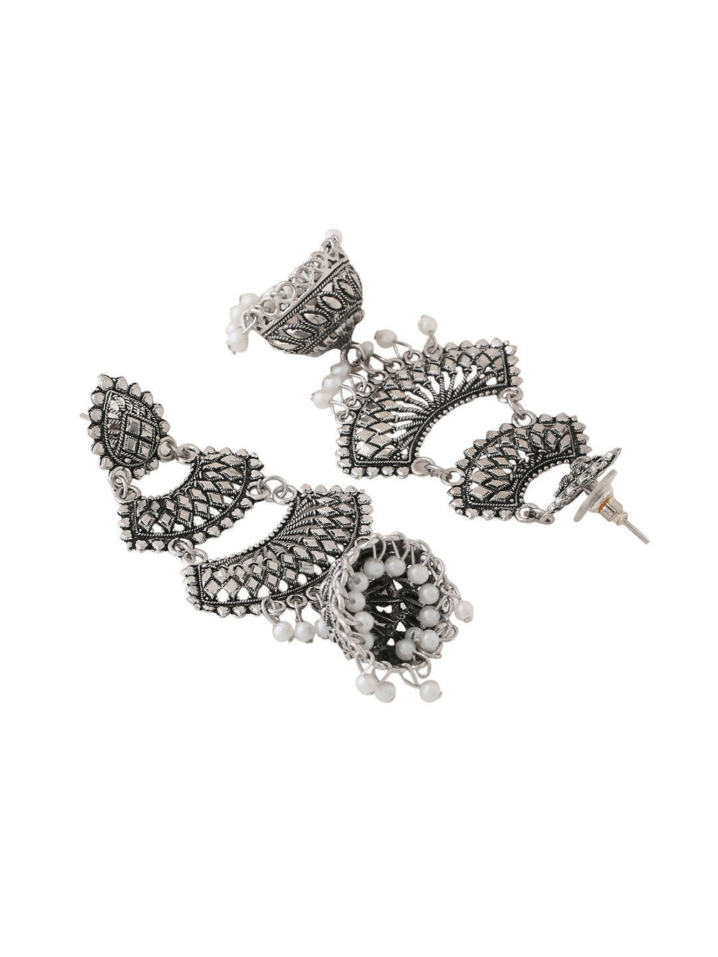 NVR Women Silver Toned Contemporary Jhumka Earrings