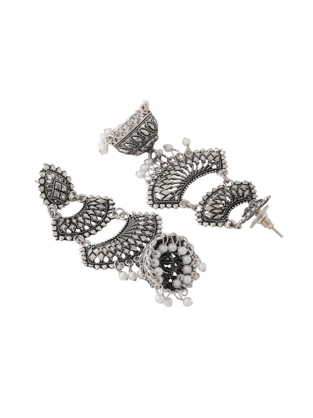NVR Women Silver Toned Contemporary Jhumka Earrings