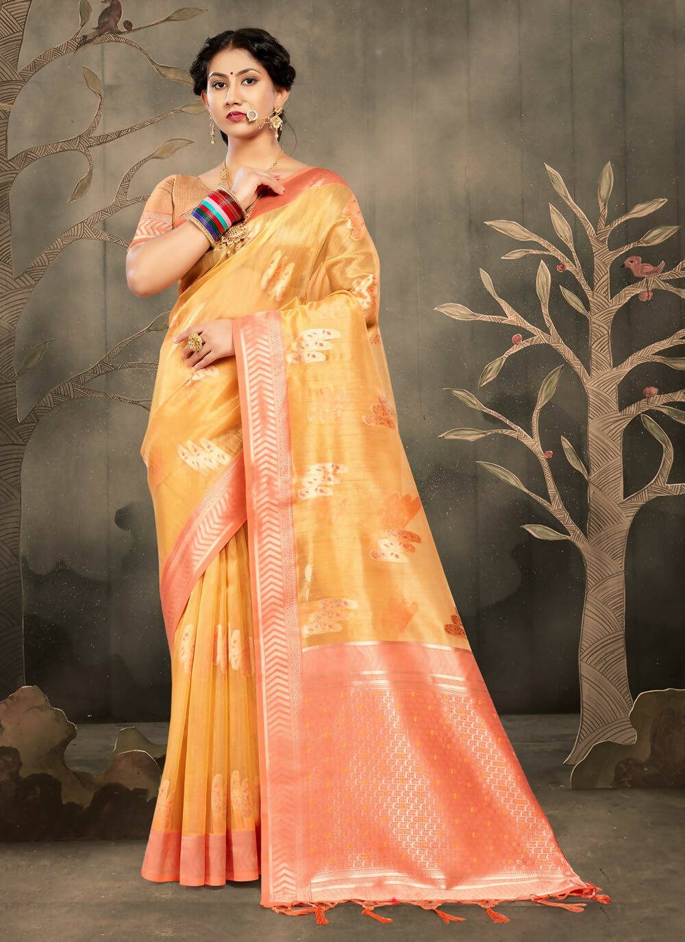 Mustard Cotton Zari Woven Design Saree with Unstitched Blouse Piece - Aachal