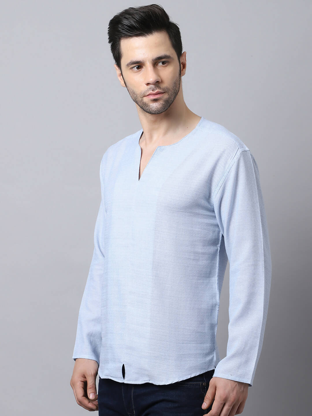 Even Apparels Men's Blue Pure Cotton Round Neck Slit Kurta