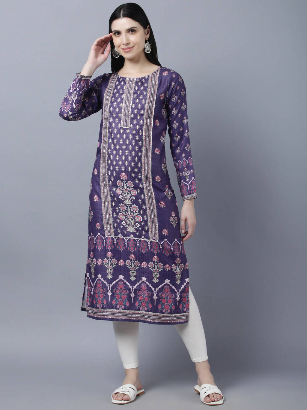 Myshka Women Purple Ethnic Motifs Printed Kurta