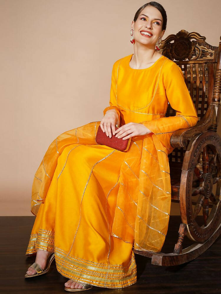 Myshka Women Mustard Solid Kurta & With Dupatta