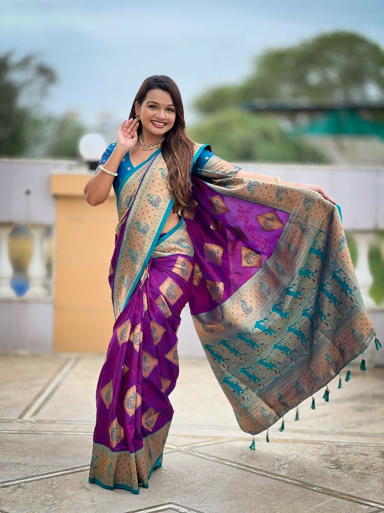 PR Fashion Magenta Soft Banarasi Silk With Zari Weaving Meenakari Design Saree
