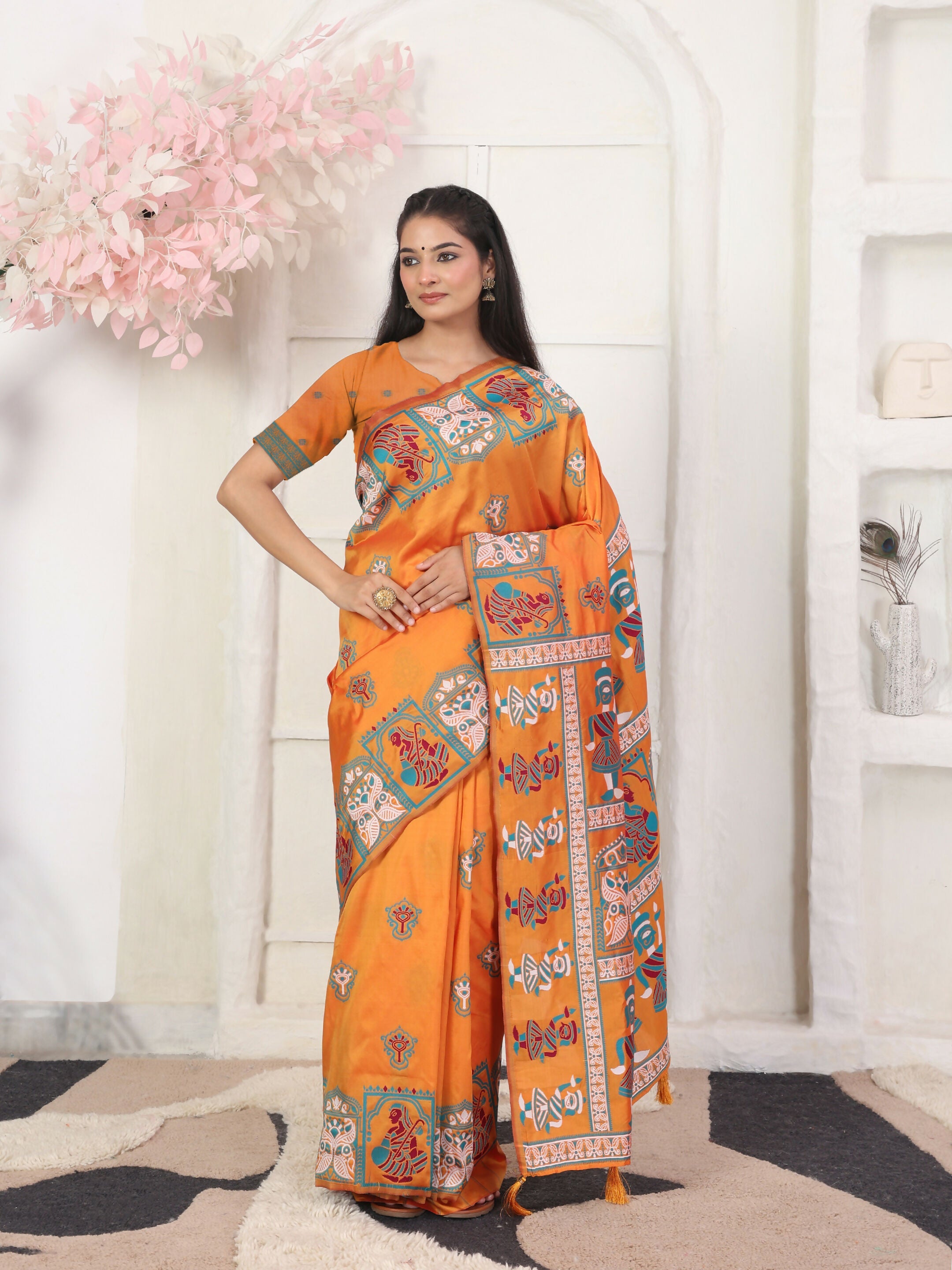Shree Shyam Fashion Silk Blend Orange Saree