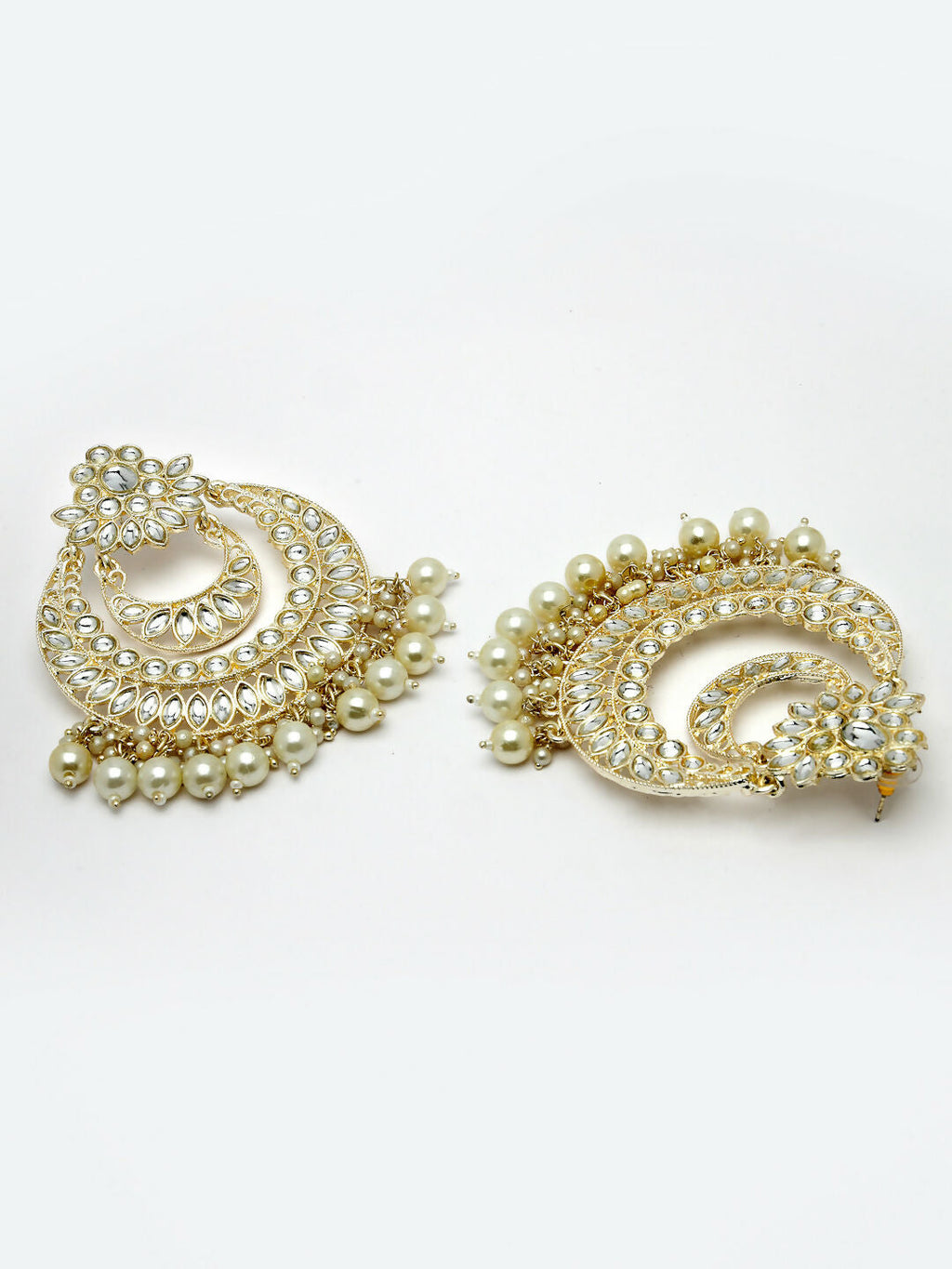 NVR Women Gold-Polished Kundan Handcrafted Chandbalis Earrings