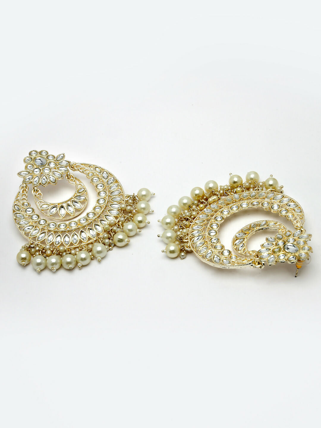 NVR Women Gold-Polished Kundan Handcrafted Chandbalis Earrings