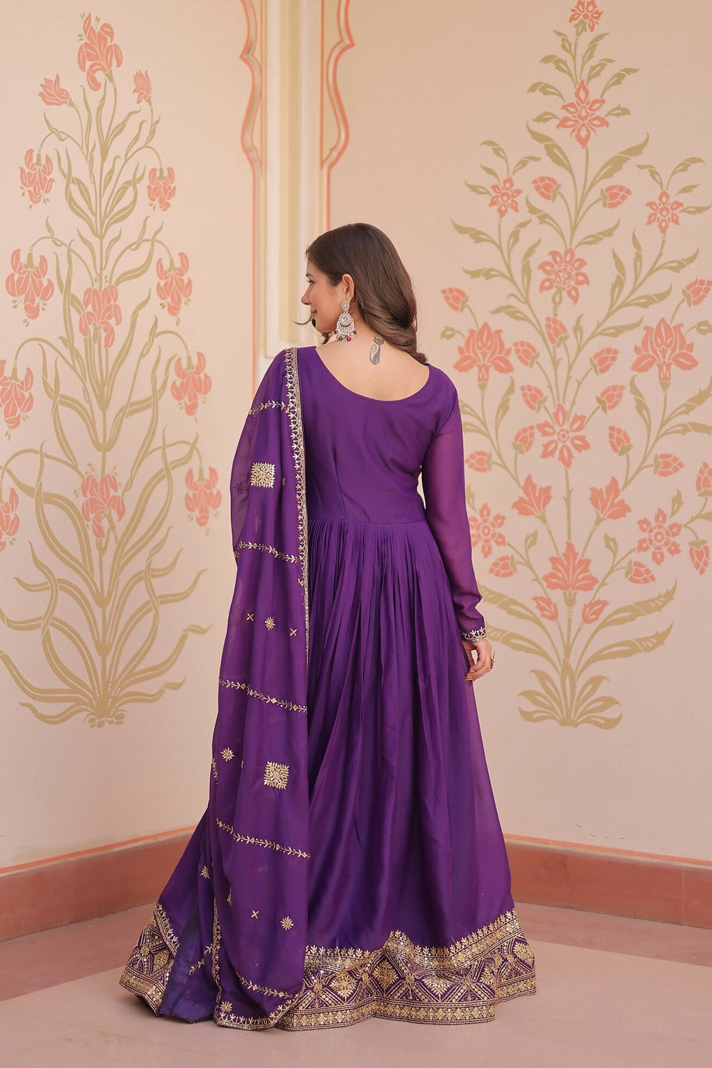 Joban Fashion Purple Georgette Sequence Embroidery Work Kurta Set