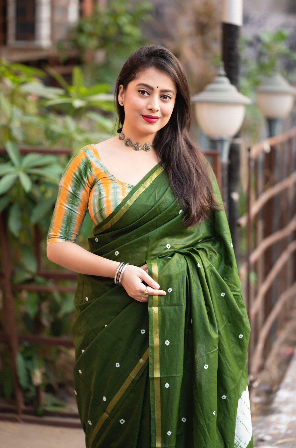 Mehndi Chanderi Cotton Block Print Saree with Unstitched Blouse - Hiral Fashion