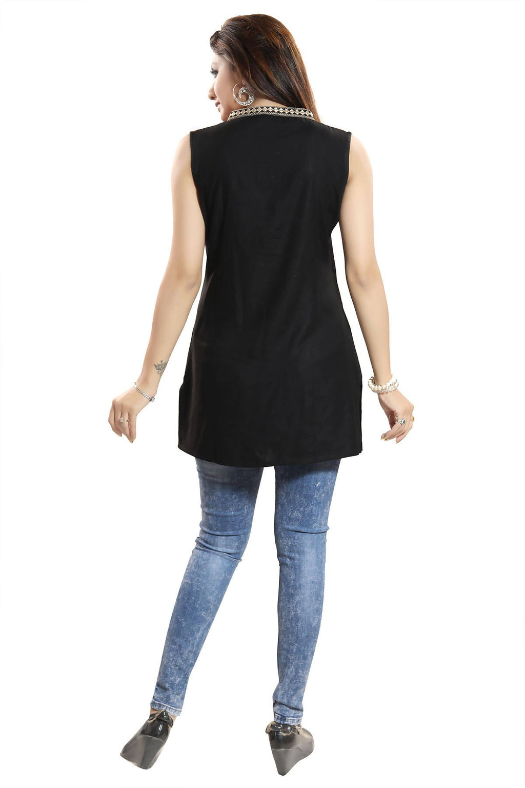 Snehal Creations Terrific Black Rayon Cotton Sleeveless Tunic Top