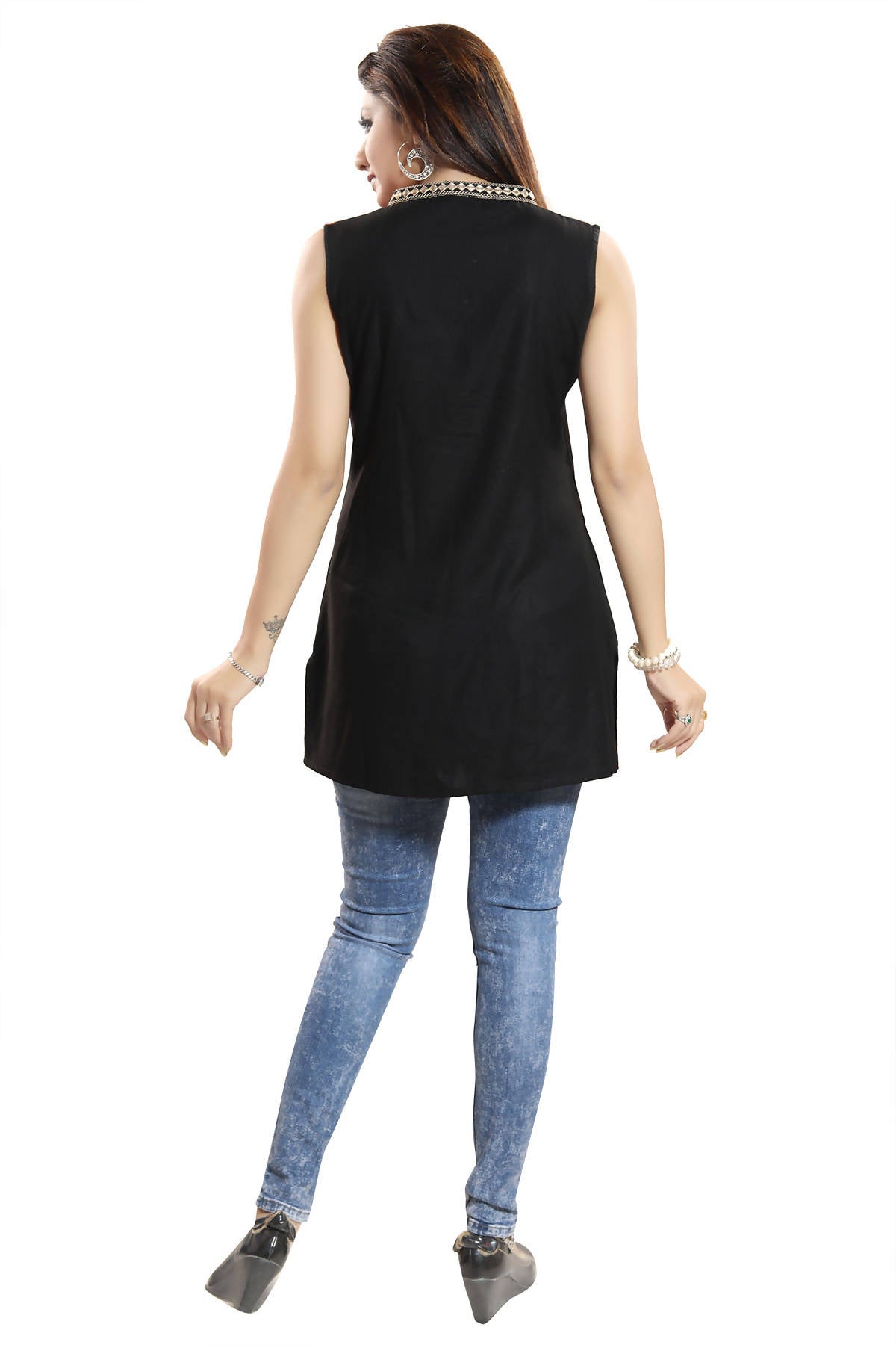 Snehal Creations Terrific Black Rayon Cotton Sleeveless Tunic Top