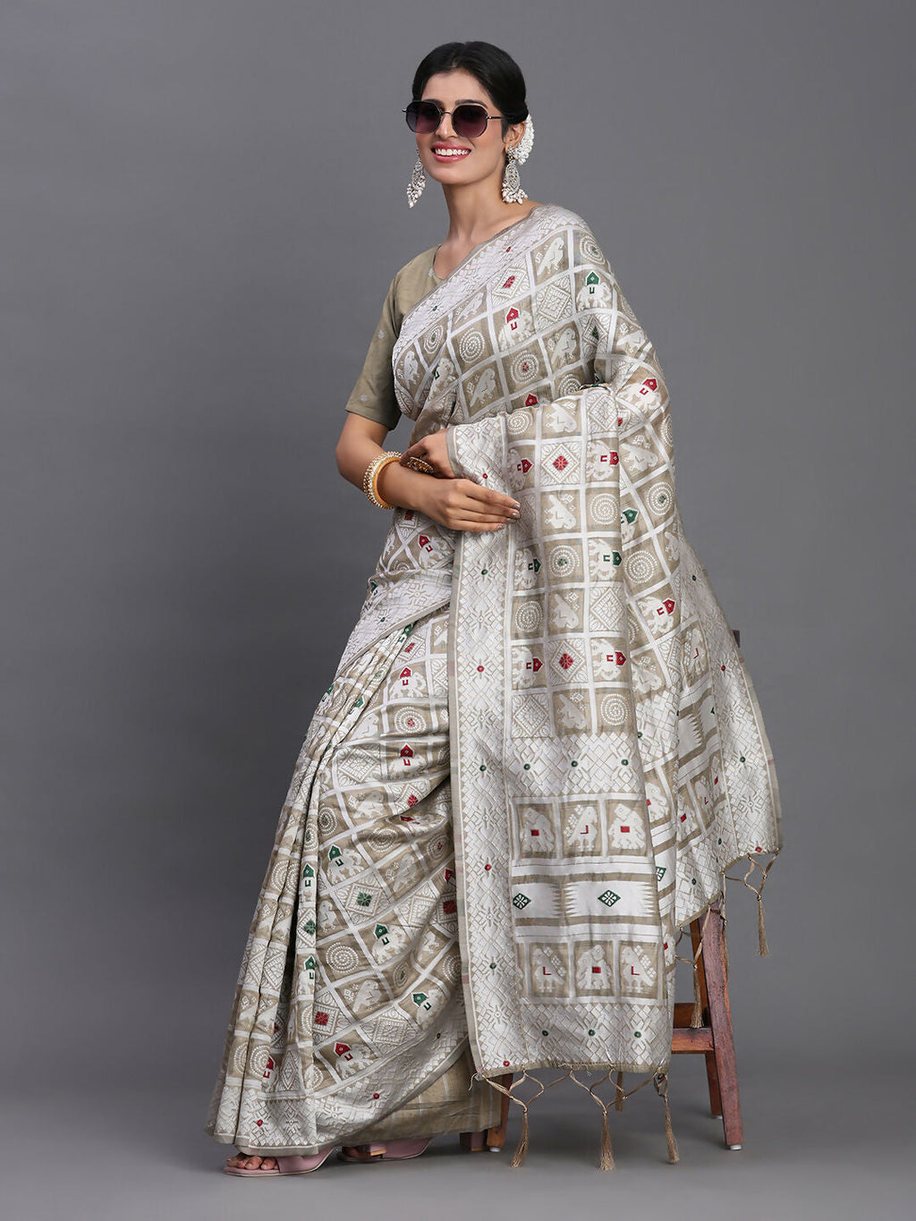 Shree Shyam Fashion Linen Cotton Beige Saree