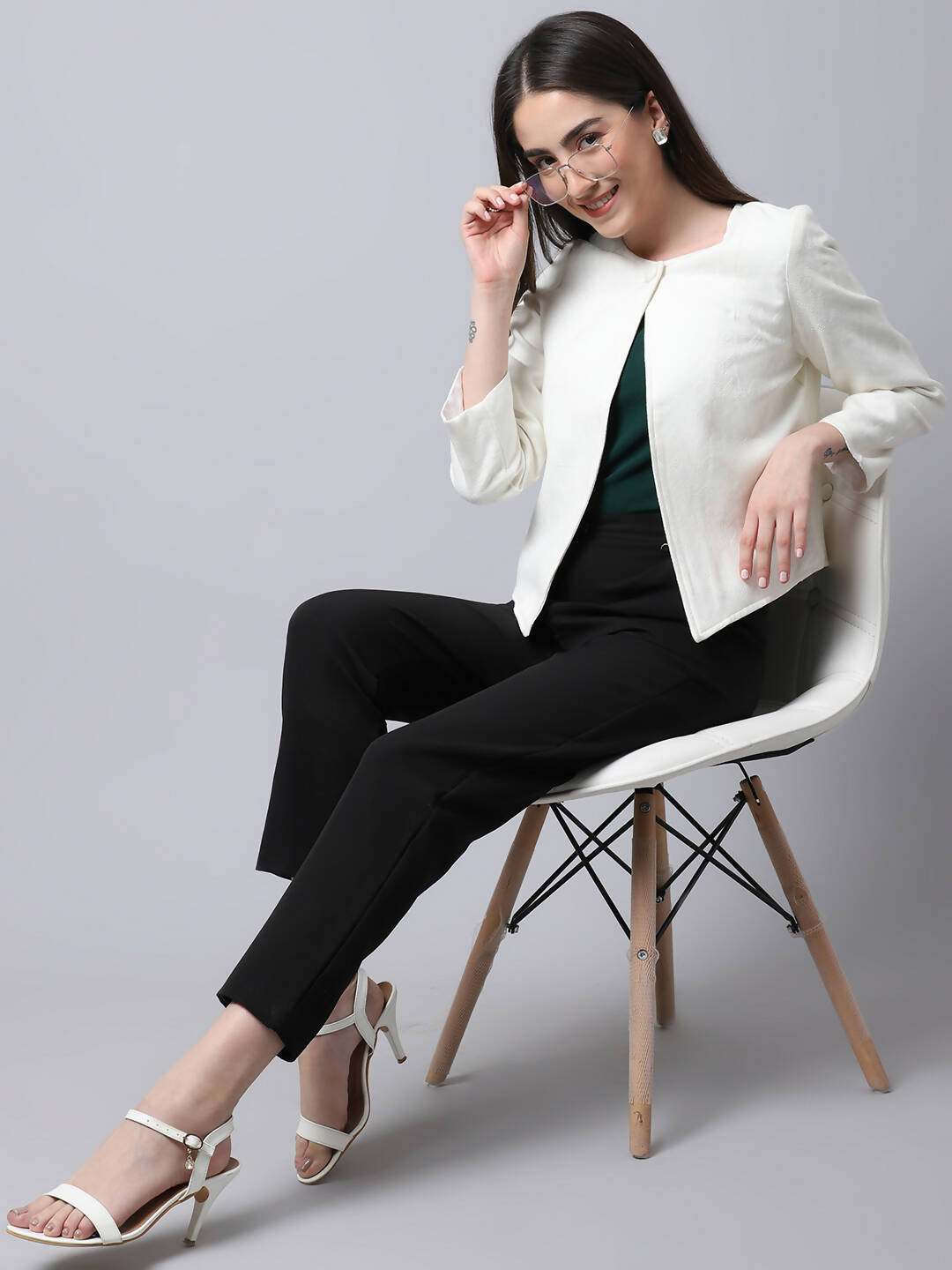 Even Apparels White 100% Viscose Open Front Statement Women's Jacket