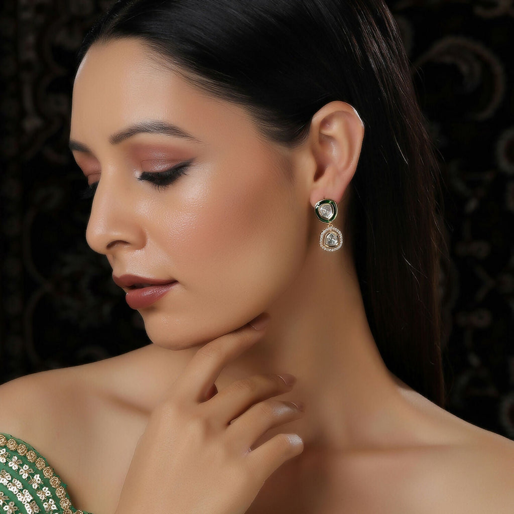 Duet Gold and Meenakari Earrings (Gold) - Ruby Raang