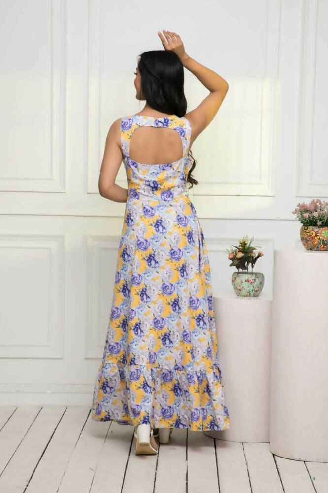 Myshka Women Multi-Floral Rayon A-Line Round Neck Dress